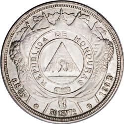 Republic 50 Centavos 1908/897, KM51a, AU58 NGC, extreme Republic 50 Centavos 1908/897, 