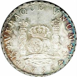 Ferdinand VI Pillar 8 Reales 1756Mo-MM, KM104.2, MS61 N Ferdinand VI Pillar 8 Reales 1756Mo-MM, 