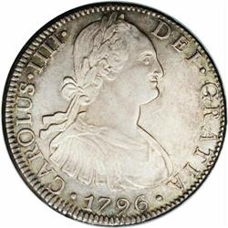 Carlos IIII 8 Reales 1796Mo-FM, KM109, MS61 NGC, an exc Carlos IIII 8 Reales 1796Mo-FM, 