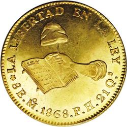 Republic gold 8 Escudos 1868Mo-PH, KM383.9, MS63 NGC, a Republic gold 8 Escudos 1868Mo-PH, 