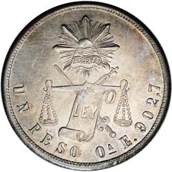 Republic Balance Scale Peso 1869-E Oaxaca, KM408.6, cho Republic Balance Scale Peso 1869-E Oaxaca, 