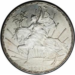 Republic Peso 1911 Long Ray, KM453, MS64 NGC, much nice Republic Peso 1911 Long Ray, 