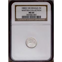 Republic 5 Centavos 1880H, KM2, MS64 NGC, fully lustrou Republic 5 Centavos 1880H, 