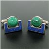 Image 2 : Sterling Silver Malachite & Lapis Swivel Cuff Links