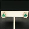 Image 7 : 14k Yellow Gold 3.71 ctw Oval Emerald & Round Diamond Halo Cluster Omega Earring