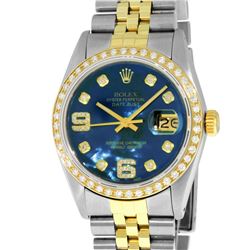 Rolex Mens 2 Tone 14K Blue MOP Diamond 36MM Datejust Wristwatch