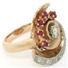 Image 7 : Retro Vintage 14kt Rose Gold and Platinum 0.65 ctw Diamond and Ruby Swirl Ring