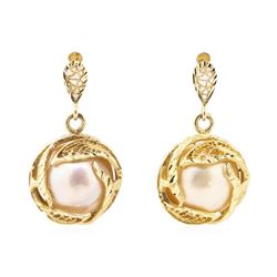 Mabe Pearl Dangle Earrings - 14KT Yellow Gold