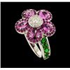 Image 4 : 2.35 ctw Sapphire, Tsavorite and Diamond Ring - 18KT White Gold