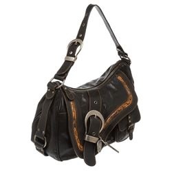 Christian Dior Black Leather Gaucho Double Saddle Bag