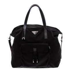 Prada Black Nylon Leather Tote Shoulder Bag