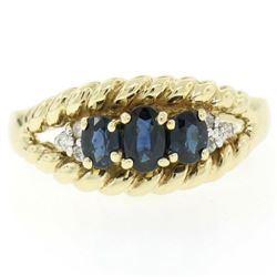 14kt Yellow Gold 1.46 ctw Oval Sapphire and Diamond Twisted Wire Band Ring