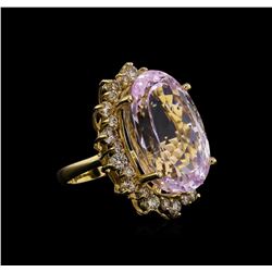 14KT Yellow Gold GIA Certified 37.12 ctw Kunzite and Diamond Ring