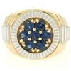 Image 4 : Men's 14k Two Tone Gold 2.50 ctw Round Sapphire Cluster Ribbed BOLD Ring
