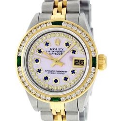 Rolex Ladies 2 Tone 14K MOP Sapphire & Diamond Datejust Wristwatch