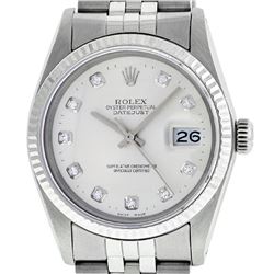 Rolex Mens Stainless Silver Diamond 36MM Datejust Wristwatch