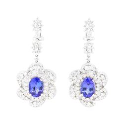 11.90 ctw Tanzanite And Diamond Earrings - 18KT White Gold