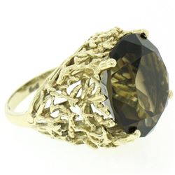 Estate 14kt Yellow Gold 14.13 ctw Smoky Topaz and Open Work Coral Reef Ring