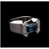 3.50 ctw Blue Topaz and Diamond Ring - 14KT White Gold