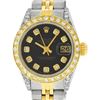 Rolex Ladies 2 Tone 14K Black Diamond Lugs Datejust Wristwatch