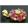 Image 2 : 14k Yellow Gold Flower Pendant 2.10 ctw Oval Blood Red Rubies Bezel Set Diamonds