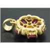 Image 3 : 14k Yellow Gold Flower Pendant 2.10 ctw Oval Blood Red Rubies Bezel Set Diamonds
