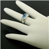 Image 7 : 14K White Gold Oval Checkerboard Cut Bezel Blue Topaz Solitaire & Diamond Ring