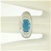 Image 8 : 14K White Gold Oval Checkerboard Cut Bezel Blue Topaz Solitaire & Diamond Ring