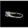 Image 3 : 14KT White Gold 0.59 ctw Tanzanite, Emerald and Diamond Ring