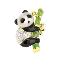 0.30 ctw Diamond Panda Pin - 14KT Yellow Gold