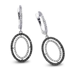 14k White Gold  0.76CTW Diamond and Black Diamonds Earrings