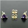 Image 5 : 14k Yellow Gold 1.20 ctw Prong Set Trillion Cut Amethyst Solitaire Stud Earrings