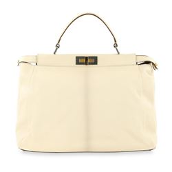 Fendi Large Peekaboo Cream White Leather Satchel