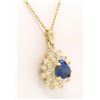 Image 1 : 14k Solid Gold Pear Tear Drop ROYAL BLUE Sapphire w/ Double Diamond Halo Pendant