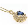 Image 2 : 14k Solid Gold Pear Tear Drop ROYAL BLUE Sapphire w/ Double Diamond Halo Pendant