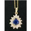 Image 3 : 14k Solid Gold Pear Tear Drop ROYAL BLUE Sapphire w/ Double Diamond Halo Pendant