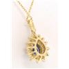 Image 4 : 14k Solid Gold Pear Tear Drop ROYAL BLUE Sapphire w/ Double Diamond Halo Pendant