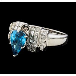 3.27 ctw Blue Zircon and Diamond Ring - 14KT White Gold