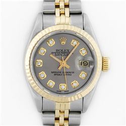 Rolex Ladies 2 Tone 14K Slate Grey Diamond 26MM Datejust Wristwatch