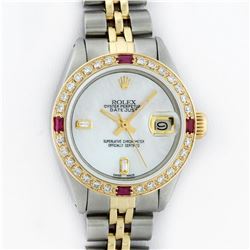 Rolex Ladies 2 Tone 14K MOP & Ruby Diamond Datejust Wriswatch