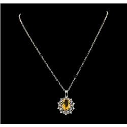 4.30 ctw Citrine and Diamond Pendant With Chain - 14KT White Gold