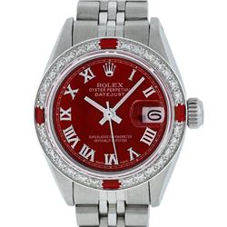 Rolex Ladies Stainless Steel Red Diamond & Ruby Datejust Wristwatch