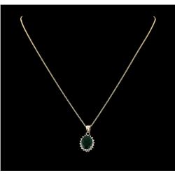 4.02 ctw Emerald and Diamond Pendant With Chain - 14KT Yellow Gold