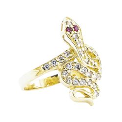 0.70 ctw Ruby and Cubic Zirconia Snake Ring - 14KT Yellow Gold