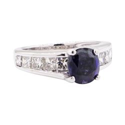 3.00 ctw Synthetic Sapphire And Diamond Ring - 14KT White Gold