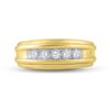 Image 2 : 1/2 CTW Mens Round Diamond Wedding Channel Set Ring 14kt Yellow Gold - REF-81M3A