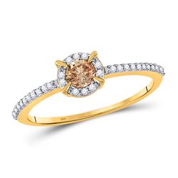 1/3 CTW Round Brown Diamond Solitaire Bridal Wedding Engagement Ring 10kt Yellow Gold - REF-16A8N