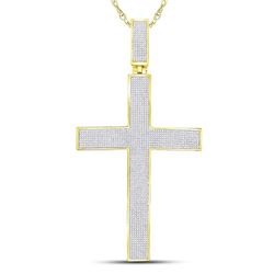 2 & 1/5 CTW Mens Round Diamond Roman Cross Charm Pendant 10kt Yellow Gold - REF-162X3T