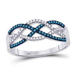 1/4 CTW Round Blue Color Enhanced Diamond Woven Strand Ring 10kt White Gold - REF-20K3R