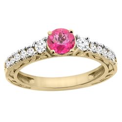 1.35 CTW Pink Topaz & Diamond Ring 14K Yellow Gold - REF-79Y5V